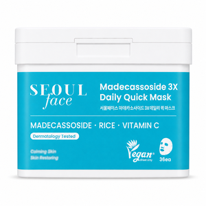 Masque facial en feuille quotidien rapide Seoul Face Madecassoside 3X, 36 feuilles, masque en feuille végétalien, apaisant et réparateur pour la peau - Product Image 1