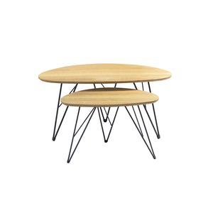 Modern Retro Wood Metal <strong>Hairpin</strong> <strong>Leg</strong> <strong>Dining</strong> Round Coffee Two <strong>Table</strong> - Product Image 2