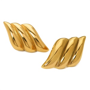 Pendientes de Ala Geométrica de Acero Inoxidable Chapados en Oro de Lujo para Mujer, Joyería de Alta Gama - Product Image 2