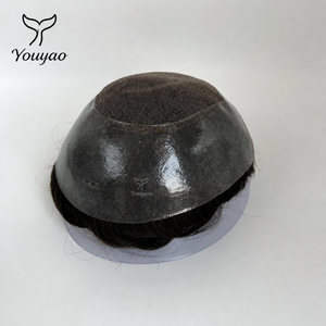 Parrucchino da uomo resistente con bordo largo in PU, frontale in pizzo svizzero, fatto a mano, con doppio nodo, linea frontale naturale, resistente al sudore, in capelli umani - Product Image 1