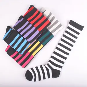 custom womens thigh high stripe christmas socks white and black stripped knee high Versatile striped socks stockings