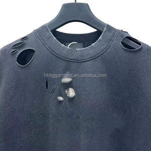 Fabricants Hongguan de vêtements personnalisés pour hommes : T-shirt vintage déchiré, délavé à l'acide, coupe ample, effet vieilli, surdimensionné et court - Product Image 2