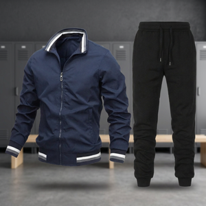Conjunto Deportivo Azul Marino para Hombre, Manga Larga con Cierre, Ropa Deportiva Informal de Color Sólido, Transpirable, para Otoño, Corte Regular - Product Image 3
