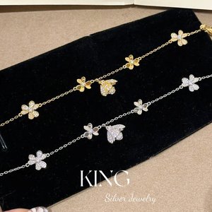 King Silver Jewelry S925 Sterling Silver Bee Clover Bracelet Women's Everyday Wear Fine Charm Bracelet - Product Image 1
