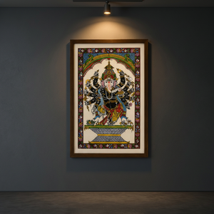 Décoration rectangulaire traditionnelle en bois Pattachitra, représentant le Dieu Ganesha, origine Orissa, pour l'intérieur du salon, occasion Diwali, par SSD Market - Product Image 4