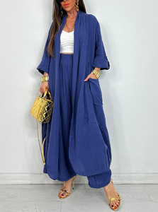 Ensemble 2 pièces décontracté pour femme : cardigan, chemise longue et pantalon, couleur unie, coupe ample, tendance - Product Image 5