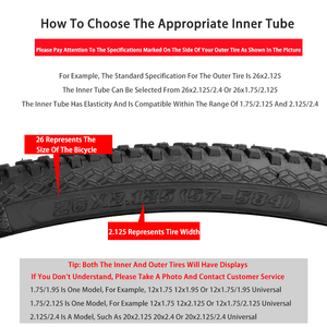 Camera d'aria in gomma resistente multi-misura per biciclette da 12/14/16/18 pollici 1.75/1.95/2.125/2.4 - Accessorio per bici - Product Image 3