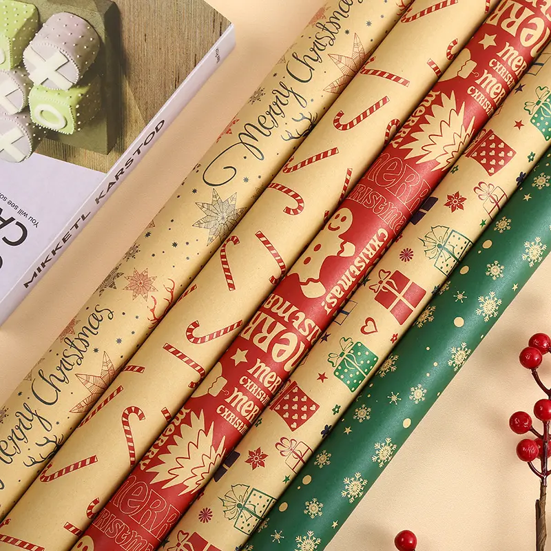 Woodland Gift Christmas Wrapping Paper For Snowflakes Custom Logo Blank Packing Paper Printed Tissue Kraft Paper