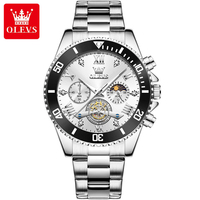 Montre Olves 3732 de luxe sportive et élégante avec tourbillon, cadran squelette à quartz, phases de lune, étanche pour homme - Boîtier en alliage de 43 mm