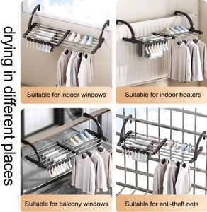 Séchoir à <span class=keywords><strong>linge</strong></span> télescopique sur fenêtre sans perçage, personnalisé en usine - <span class=keywords><strong>Barre</strong></span> de séchage réglable, gain de place pour petites maisons - Product Image 4