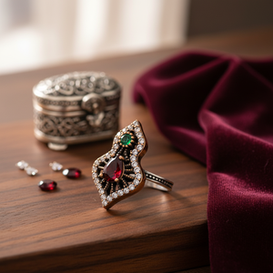 Ottoman Design <b>Garnet</b> with Zircon Stone Wholesale Handcrafted Authentic 925 Sterling <b>Silver</b> Authentic <b>Ring</b> - Product Image 3