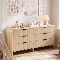 Commode de chambre à coucher festonnée de 59 pouces, commode large avec 6 tiroirs cannelés, grande commode bohème pour chambre à coucher, garçons et filles