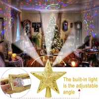 Proyector de Luz LED para la Punta del Árbol de Navidad con Diseño 3D Giratorio, Patrones de Copos de Nieve de Color Dorado, Crea un Haz de Luz Colorido