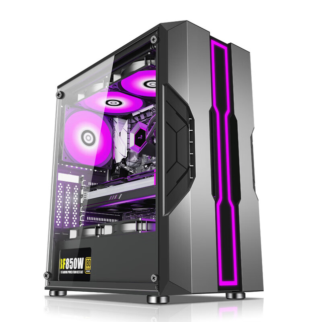 Full Tower Black PC Casing LCD Side Glass ATX Acrylic Cooling Gaming Computer Case with Fan Mid Tower CPU Cabinet