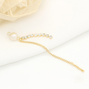 Accessoires de fabrication de bijoux en gros, laiton plaqué or 14 carats, boucles d'oreilles avec perles et zircons, longues attaches à pampilles - Product Image 3