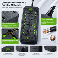 Multiprise universelle 8 voies avec ports USB et USB-C PD, longueur de câble personnalisable, console d'alimentation pour salon