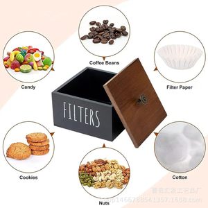กล่องเก็บของไม้ทรงสี่เหลี่ยมสำหรับใส่กรองกาแฟ ใช้ในบ้านหรือบนโต๊ะทำงาน - Product Image 3