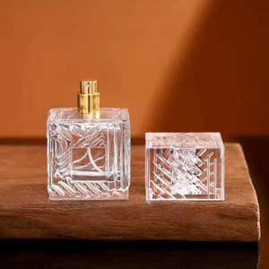 Botella de Perfume de Lujo de 100 ml, Diseño Cuadrado con Textura Transparente y Rayas, con Pulverizador y Sello - Product Image 5