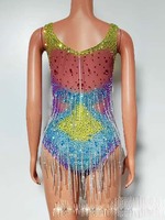 Combinaison en Spandex à Paillettes de Strass pour Femmes, Accessoires de Photoshoot pour Déesse, Soirée de Remise de Diplôme, Célébration, Costumes de Club de Las Vegas