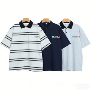 Camisetas de Hombre de Alta Calidad, Ropa Casual 100% Algodón, Ligeras, de Color Sólido, Transpirables, en Oferta, Camiseta Polo a Rayas - Product Image 1
