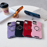 Coque de Téléphone Portable Antichoc avec Support, Fenêtre Coulissante et Anneau Magnétique pour Apple iPhone 11 à 16 Pro Max
