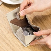 Mini portefeuille en cuir de vache pour femmes, porte-monnaie à boucle en cuir véritable, petite pochette de rangement