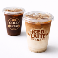 Gobelets en plastique PET transparents jetables écologiques Cundao avec logo personnalisé, à paroi simple, diamètre 92 mm, 7/9/11/12/14/16 oz, pour café glacé