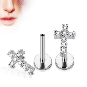 Gioielli per <span class=keywords><strong>Piercing</strong></span> Labret a Croce in Acciaio Inossidabile con Zirconia Cubica (CZ) da 8mm, Placcati <span class=keywords><strong>Oro</strong></span>/Argento, Calibro 16, per Orecchio <span class=keywords><strong>Trago</strong></span> - Product Image 2
