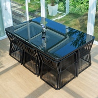 Tables et chaises d'extérieur, ensemble de meubles de jardin en rotin, chaises et tables de jardin en rotin, imperméables et résistantes au soleil