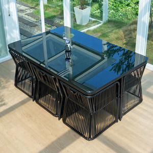 Set di Mobili <span class=keywords><strong>da</strong></span> Giardino in Rattan, Tavoli e Sedie per Esterni, Resistenti all'Acqua e al Sole - Product Image 5