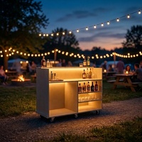 Chariot de bar mobile vintage en bois, comptoir portable en bois massif, kiosque de bar escamotable, table de bar à cocktails, armoire de rangement pour fêtes en extérieur