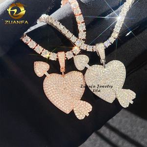 Lulus penguji berlian panah hati 925 perak murni es kustom Moissanite Hip Hop liontin untuk rantai tenis - Product Image 1