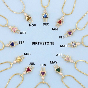 18K chapado en oro CZ Pave bebé piedra natal niños 12 meses niñas niños dijes colgante collar de cadena - Product Image 2