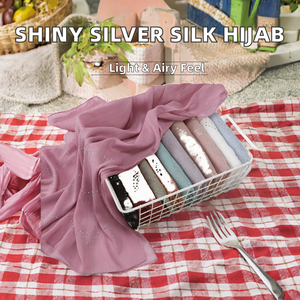 New Style Beauty Muslim Solid <b>Silver</b> Polyester Pleated <b>Scarves</b> Malaysian Plain Crinkle Shiny Breathable Hijabs - Product Image 2