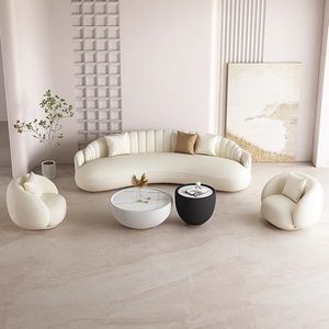Sofá Seccional Curvo Moderno Color <span class=keywords><strong>Crema</strong></span> con Comodidad Suave para Apartamentos Pequeños, Salas de Estar, Hoteles, Gimnasios y Salones de Belleza - Product Image 4