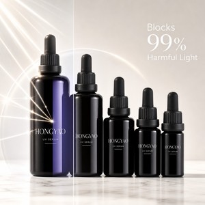 En stock: Botella de vidrio violeta oscuro UV de hombro plano, <span class=keywords><strong>vacía</strong></span>, negra, de 10ml a 100ml, con gotero y bomba para suero/aceite, para el cuidado de la piel. - Product Image 1
