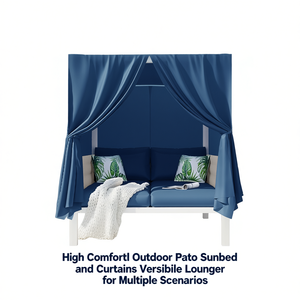 Tumbona de Patio para Exteriores con Cortinas, Alta Comodidad, para Múltiples Escenarios, Tela Azul, Diseño Moderno - Product Image 1