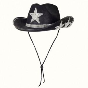 Western Style Star Rhinestone Cowgirl <b>Hats</b> Rack Custom Logo Halloween Halloween Bride Cowboy <b>Hats</b> With Rope - Product Image 1