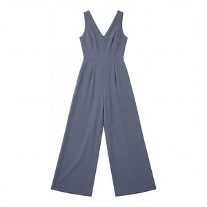 Mono formal de satén sin costuras con cuello en V sin mangas para mujer, estilo chic, OEM ODM, azul pizarra, de pierna ancha y corte holgado para primavera - Product Image 5