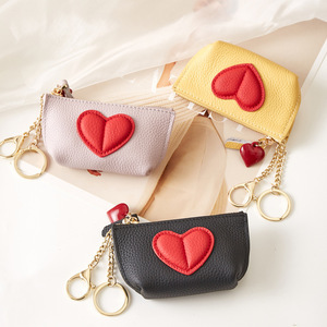 Porte-clés en cuir PU avec fermeture éclair, motif cœur et rouge à lèvres, mini porte-monnaie mignon, style tendance - Product Image 1