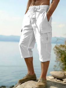 Pantalon court décontracté ample et respirant <span class=keywords><strong>pour</strong></span> <span class=keywords><strong>homme</strong></span>, <span class=keywords><strong>en</strong></span> coton et <span class=keywords><strong>lin</strong></span>, avec plusieurs poches, nouvelle collection de haute qualité - Product Image 3