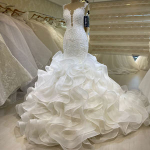 S1040A 2025 High Quality <b>Drop</b> Shipping New Style Trim Sleeve Trailing Plus Size Wedding Dresses for Bride - Product Image 1