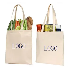Custom logo fruit packing bag canvas cotton tote shopping vegetable carry bag