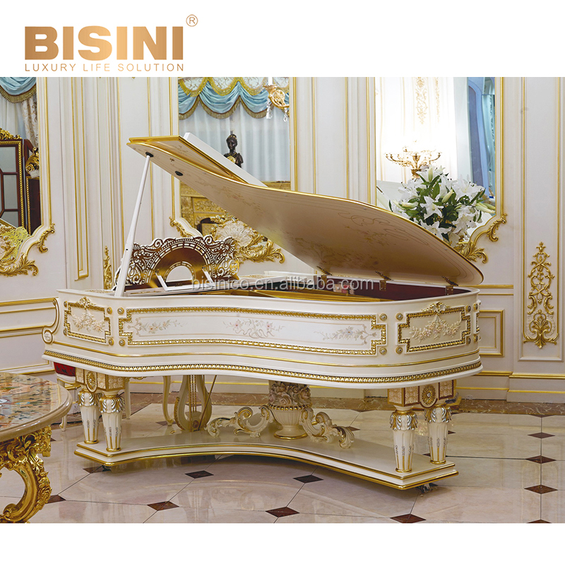 Luxury Baroque Style Solid Wood Car Counter in Distressed Ivory