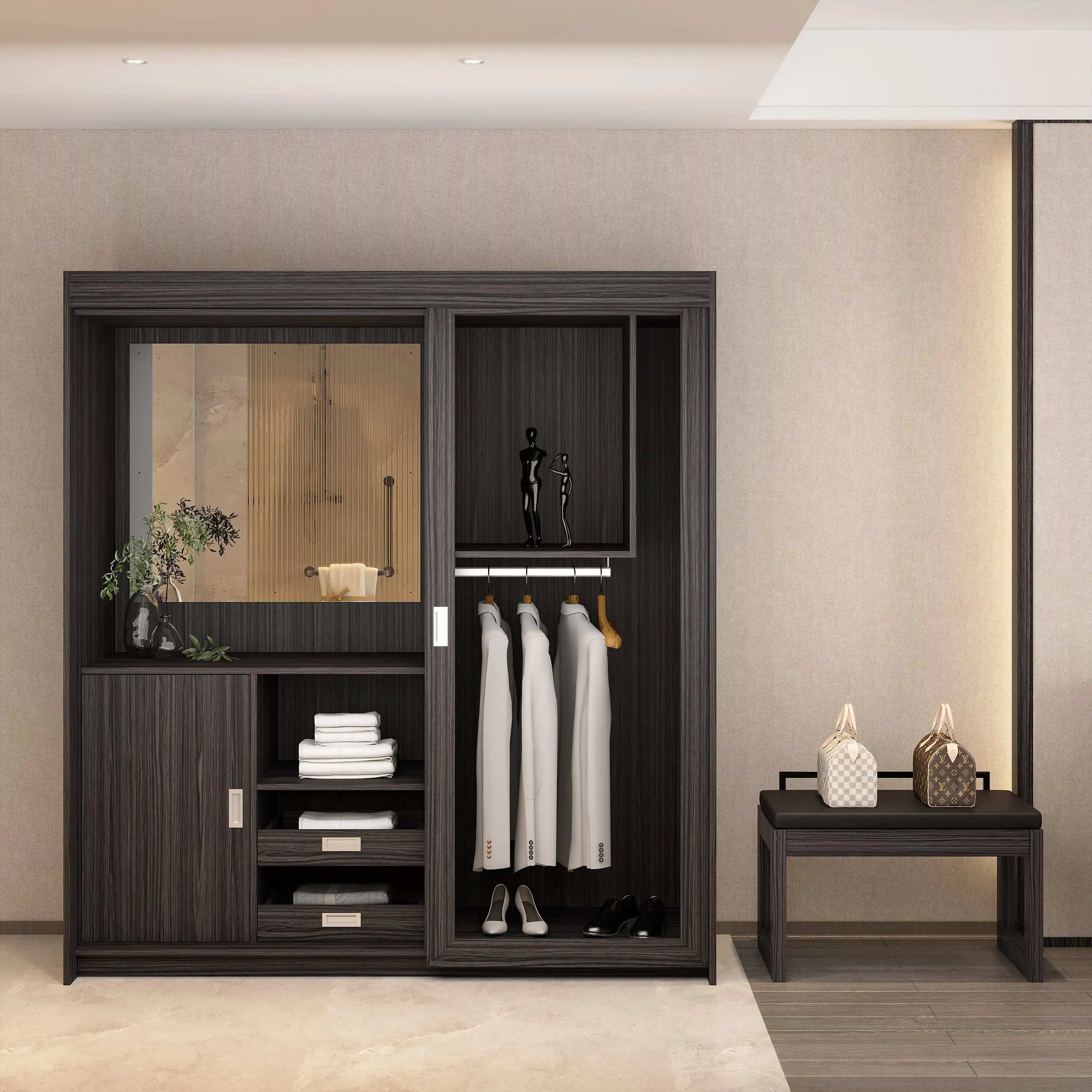 Hotel Wooden Wardrobe OEM Design Modular Closet Furniture For 3 4 5 Star Resorts