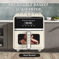 Friteuse à air électrique RAF à double panier 5L, écran tactile en plastique, surface antiadhésive, style moderne, polyvalente pour la cuisine, garantie 1 an