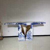 Table console de luxe italienne peinte à la main, table d'entrée moderne et artistique en acier inoxydable pour villa et manoir, pièce maîtresse