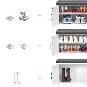 Banco de Almacenamiento de 2 Niveles, 47.2 Pulgadas de Ancho, Banco <span class=keywords><strong>para</strong></span> <span class=keywords><strong>Zapatos</strong></span> con Asiento Acolchado, Banco <span class=keywords><strong>para</strong></span> Entrada con 4 Puertas Corredizas y <span class=keywords><strong>Estante</strong></span> Ajustable, Blanco - Product Image 4