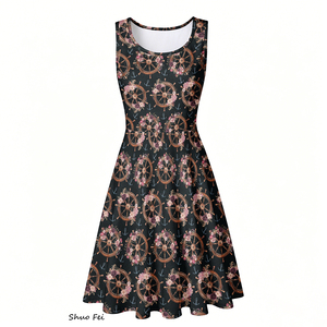 Großhandel Maßgeschneidertes Digital-Print Damen <span class=keywords><strong>Skater</strong></span>-Kleid Vintage Nautisches Grafik-Design Ärmelloses A-Linien-Kleid mit Praktischen Doppeltaschen - Product Image 2