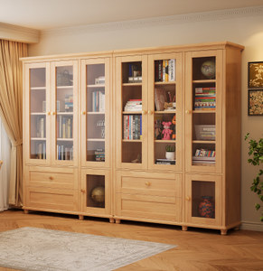 Librería Moderna de Madera con Puertas de Vidrio y Cajones, Mueble Tradicional para Sala de Estar, Unidad de Almacenamiento para el Hogar - Product Image 4